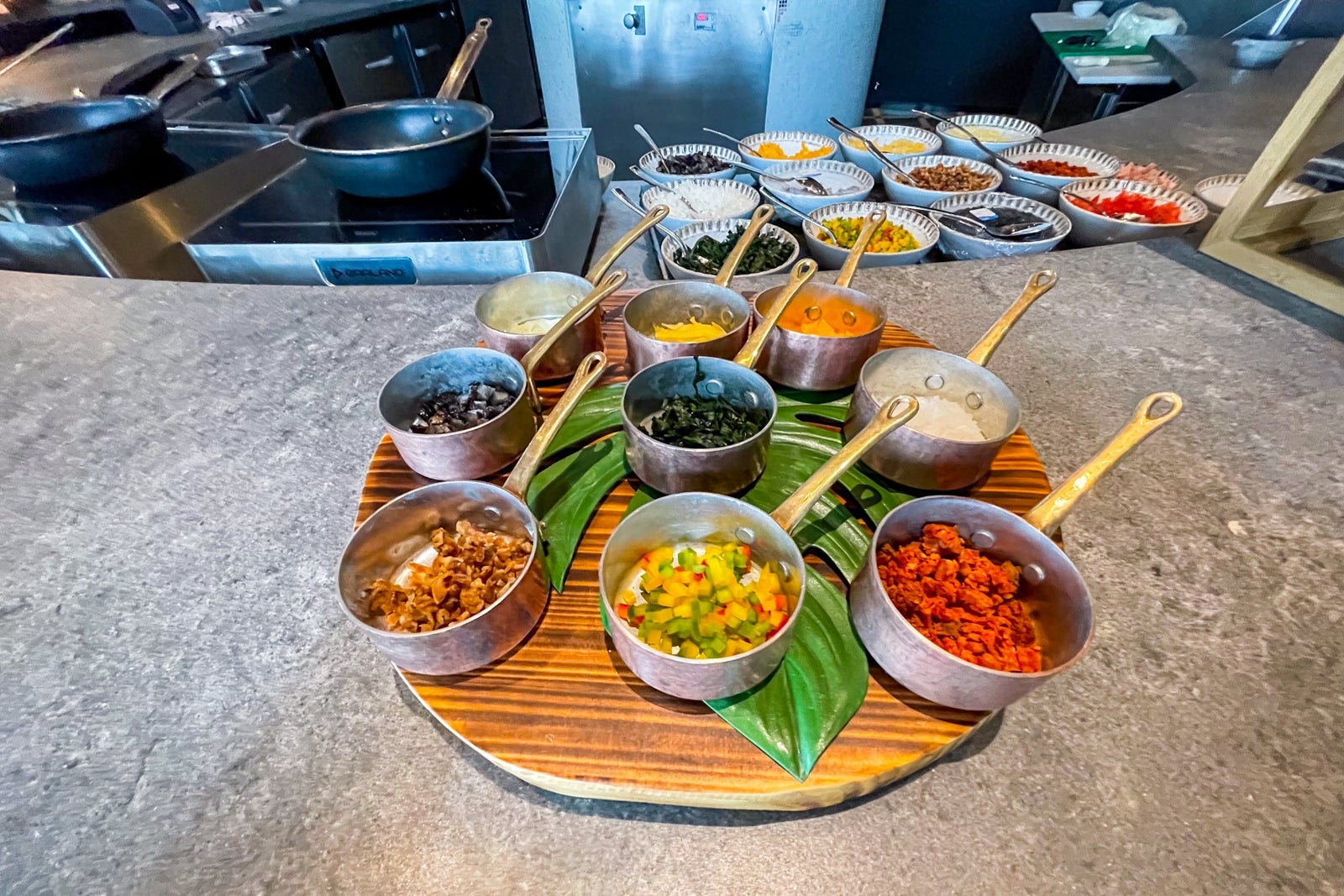 Made-to-order omelet fixings. St. Regis Kanai Resort, Riviera Maya