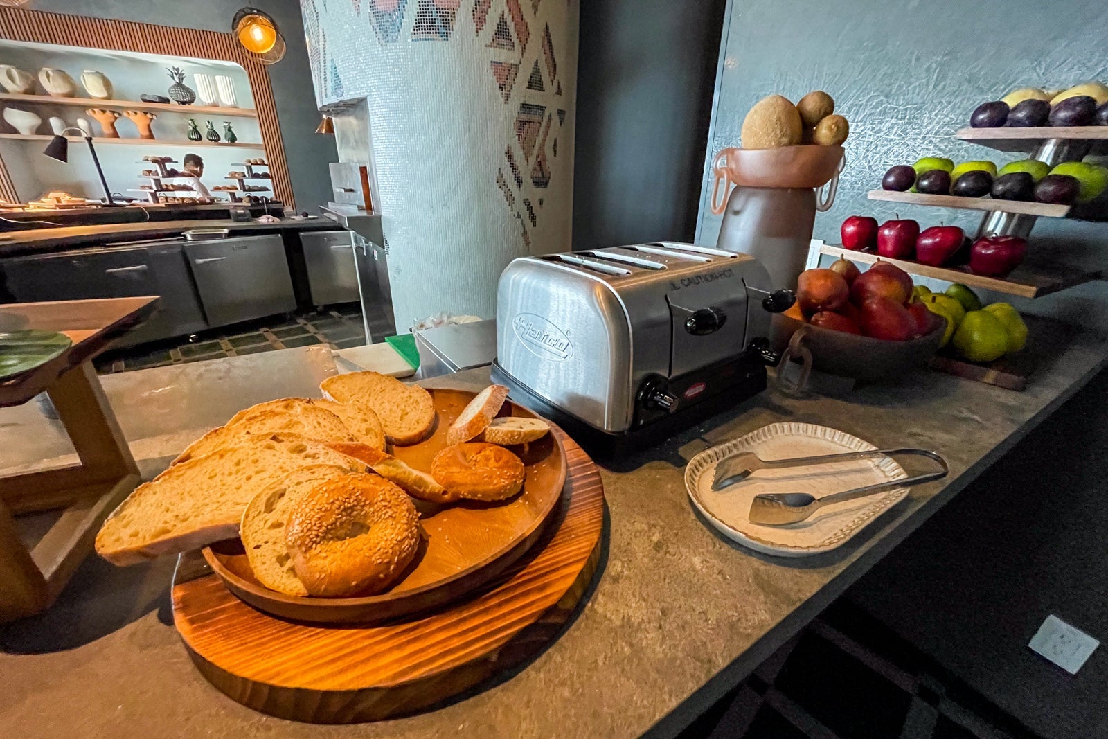 Breads and toaster at the breakfast buffet. St. Regis Kanai Resort, Riviera Maya