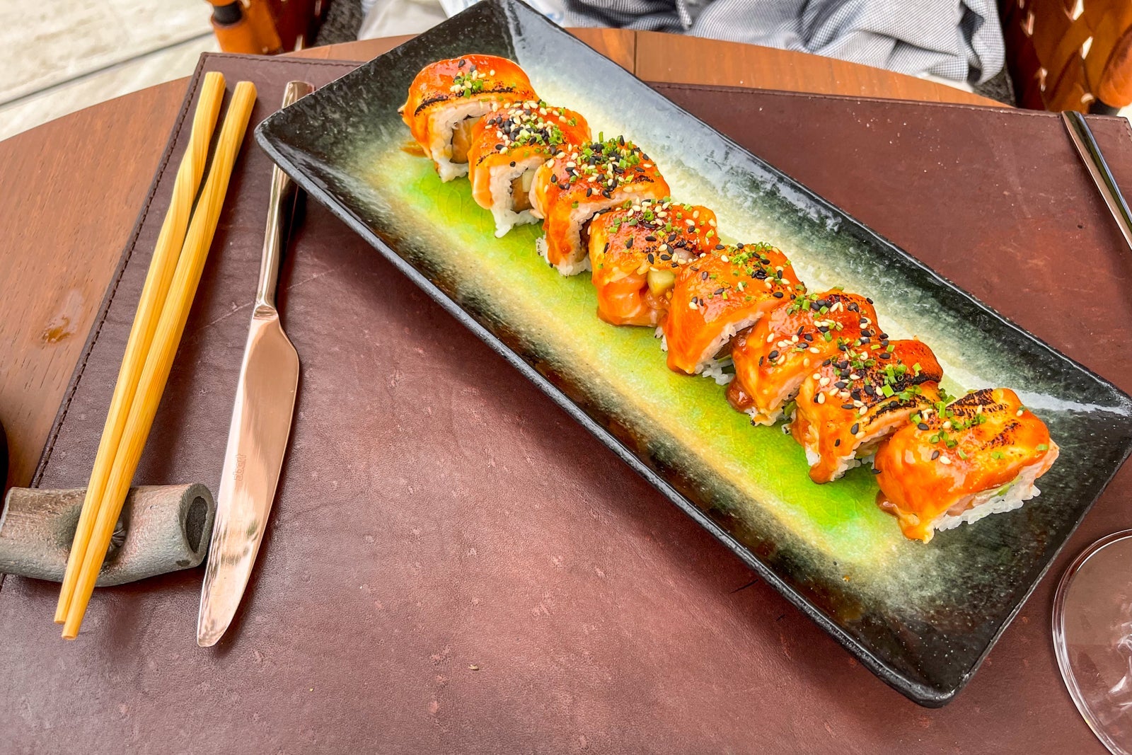 Toro's flamed salmon roll. St. Regis Kanai Resort, Riviera Maya