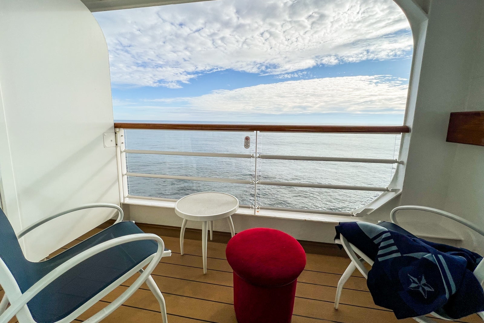 View of ocean on verandah cabin on Disney Wonder