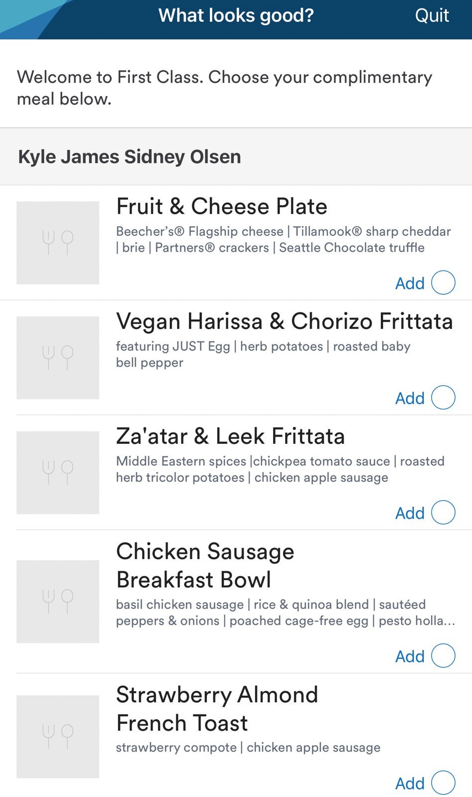 Alaska preorder meal