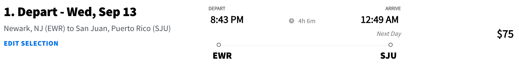 EWR to SJU Spirit cash