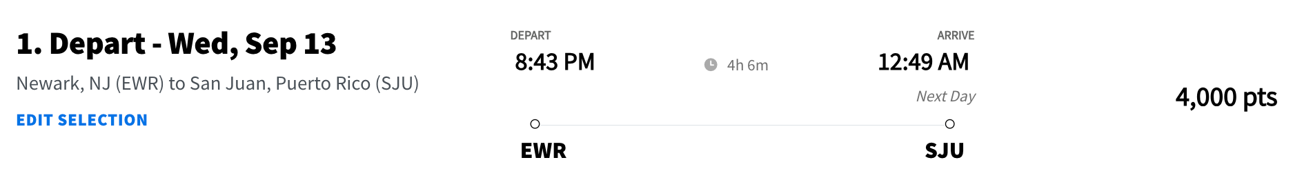 EWR to SJU Spirit points