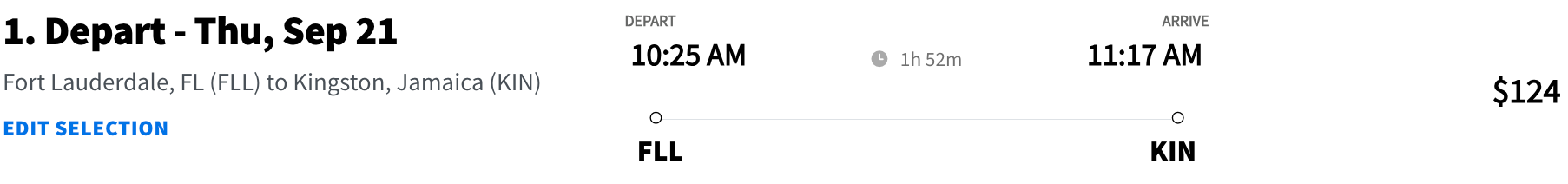 FLL to KIN Spirit cash