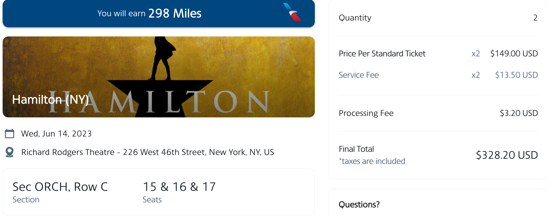 Hamilton Ticketmaster AAdvantage Events