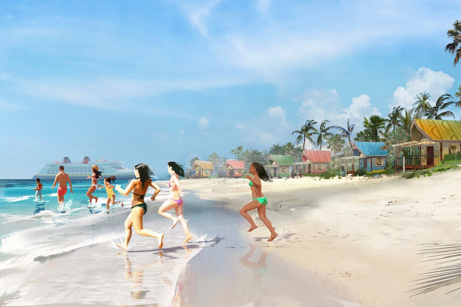 kids running into the ocean