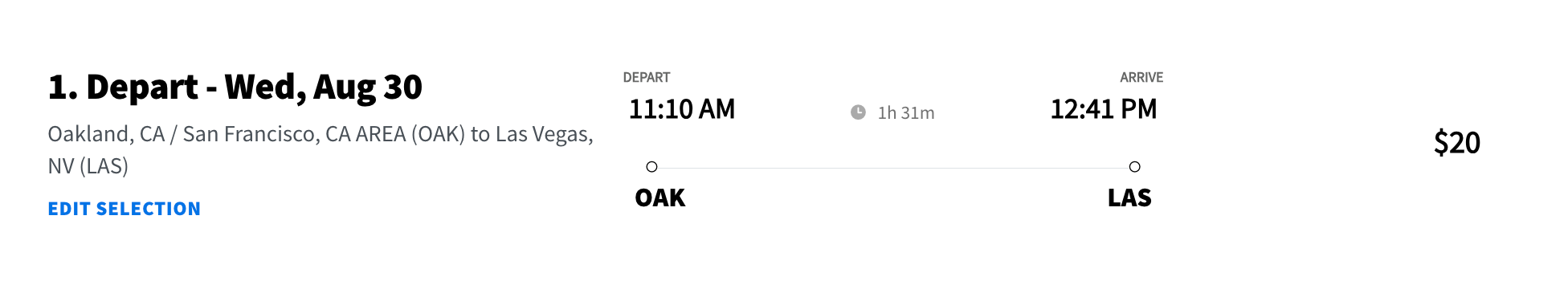 OAK to LAS cash