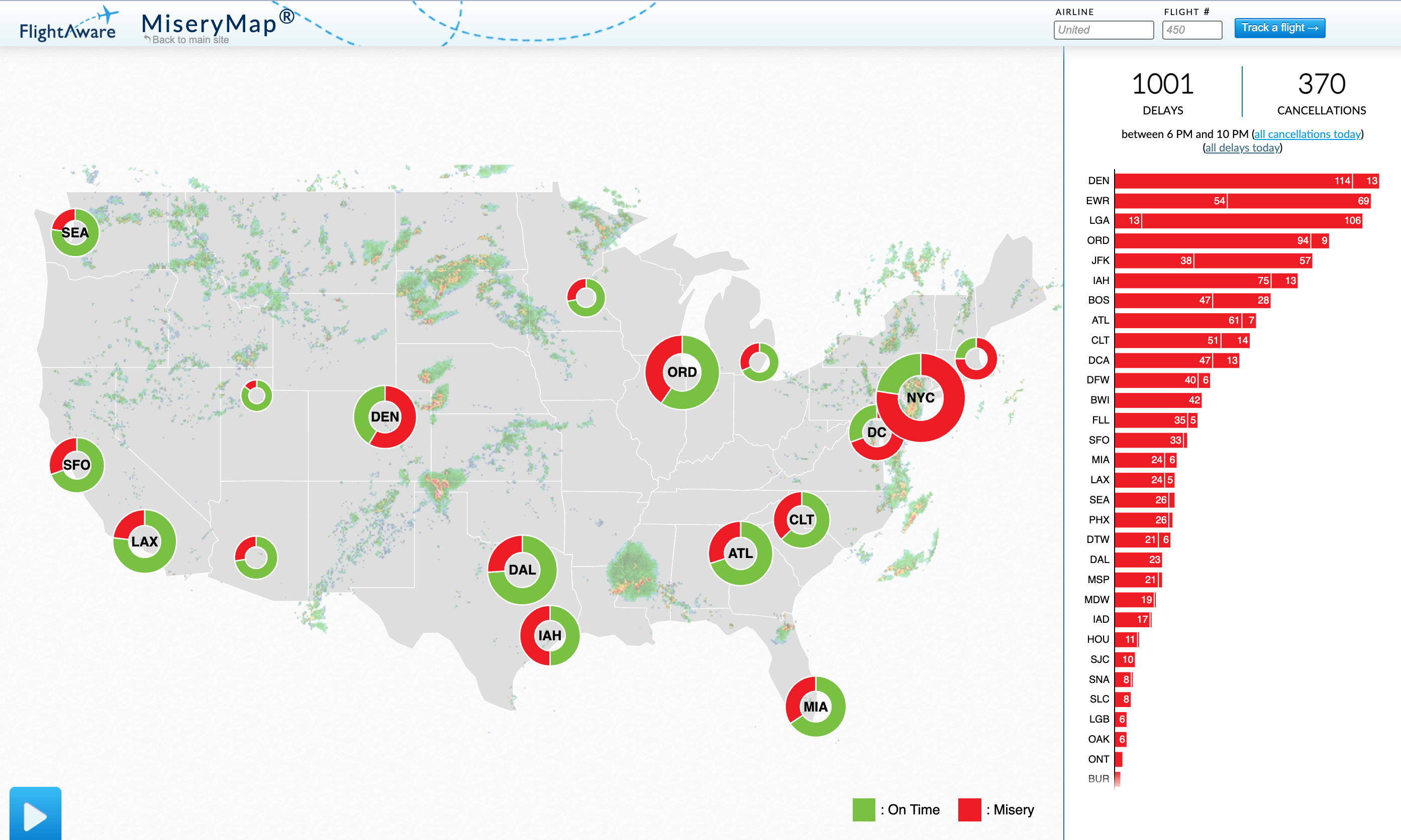 Misery map from Flight Aware.