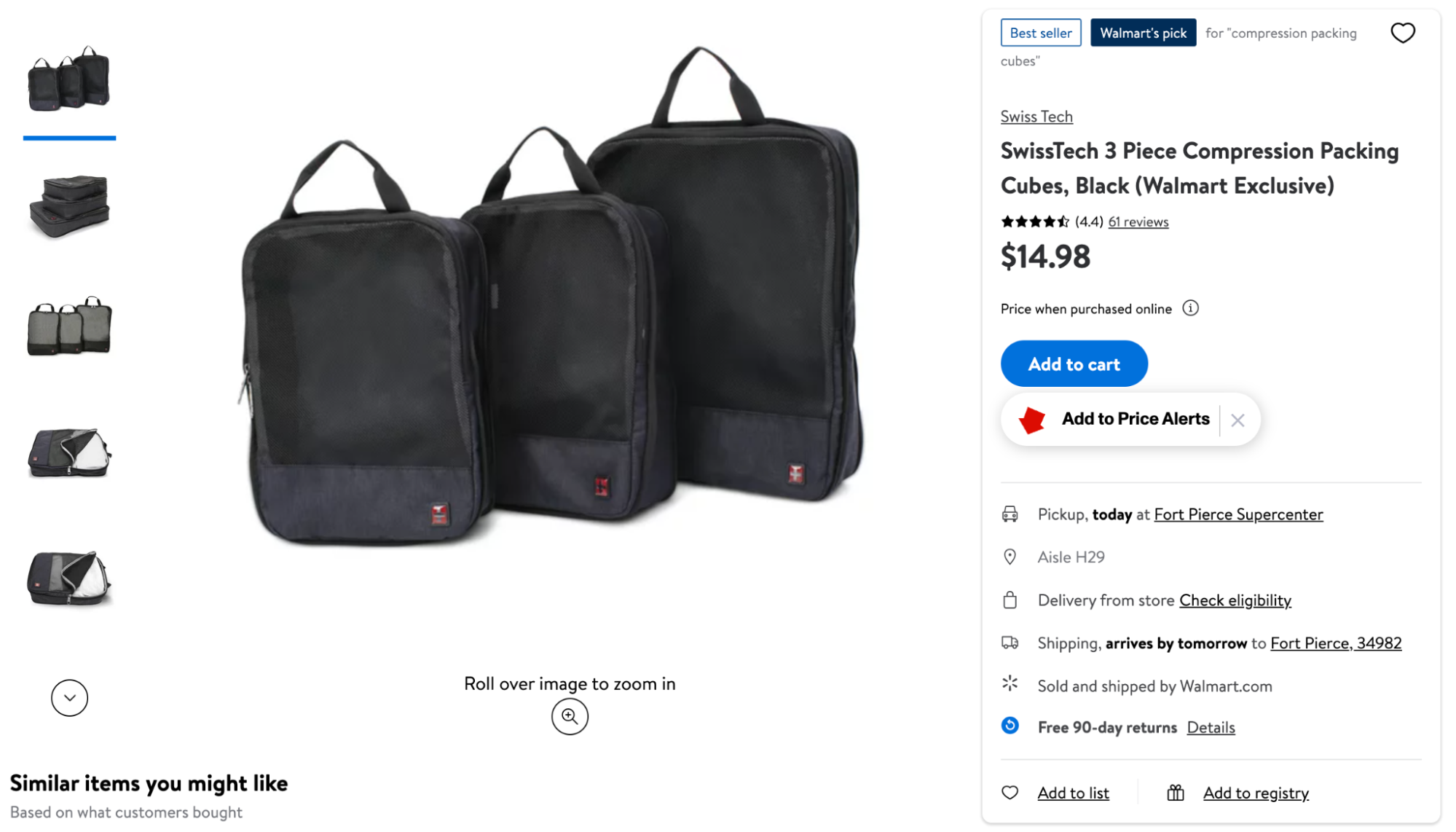 A set of packing cubes on Walmart.com