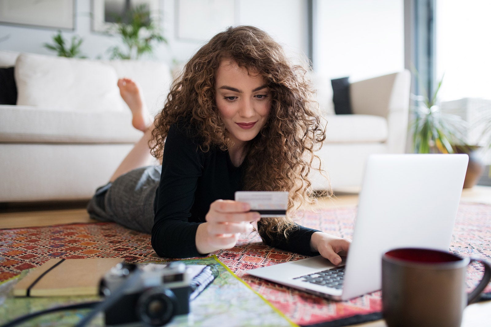 Woman booking a flight