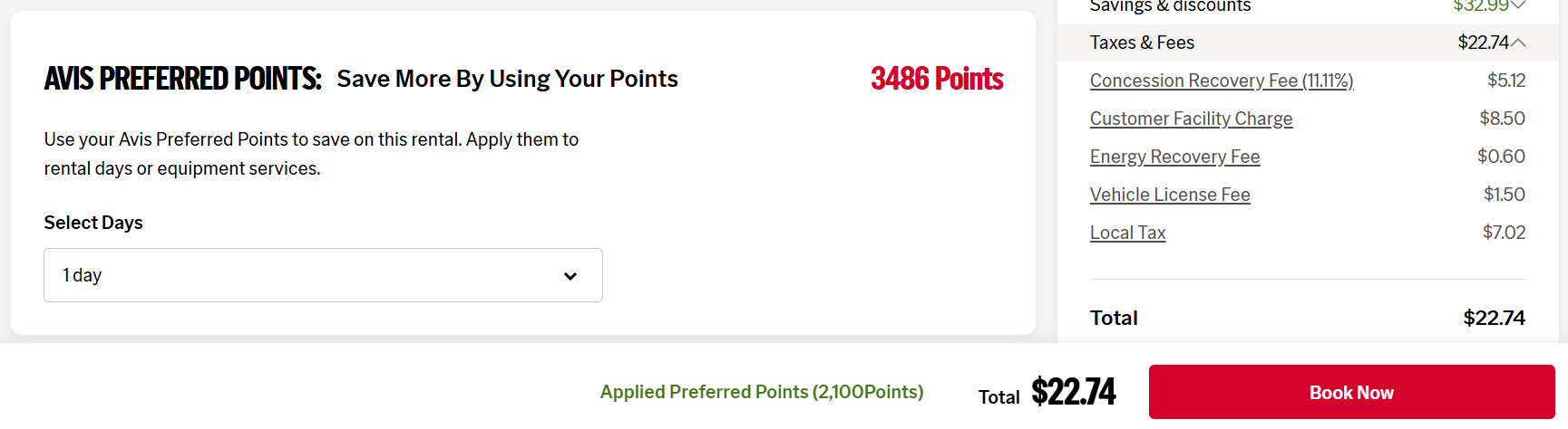 Redeeming Avis points