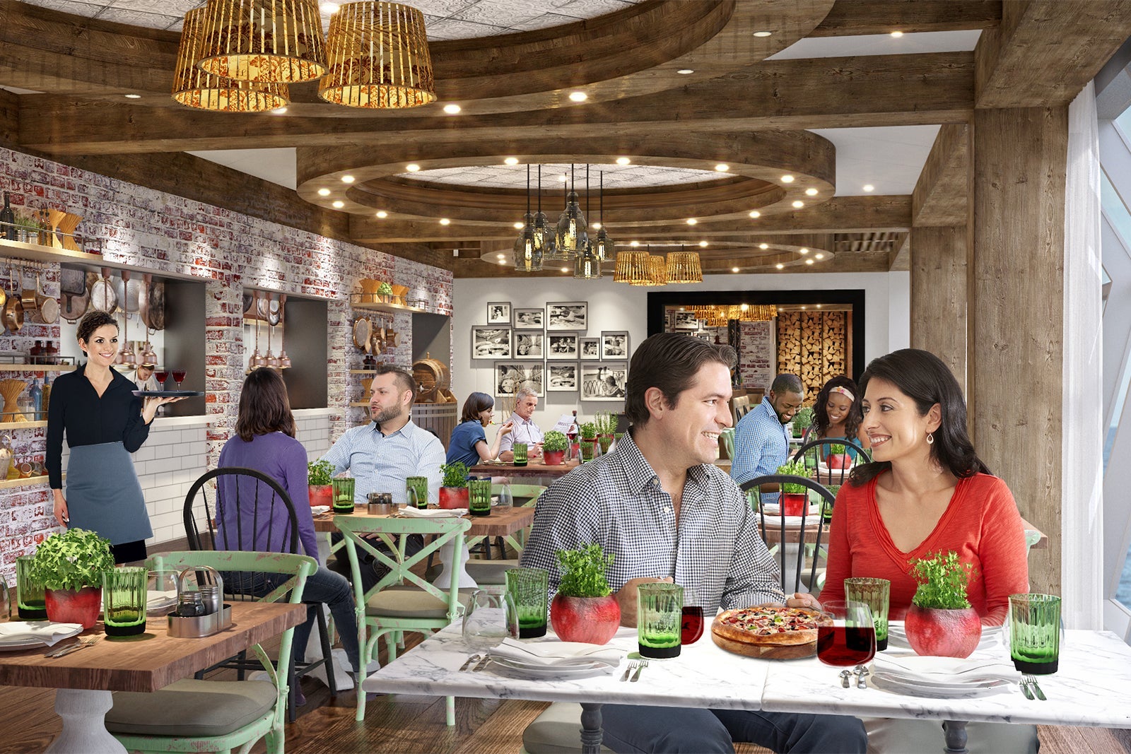 People dining in Italian restaurant on cruise ship
