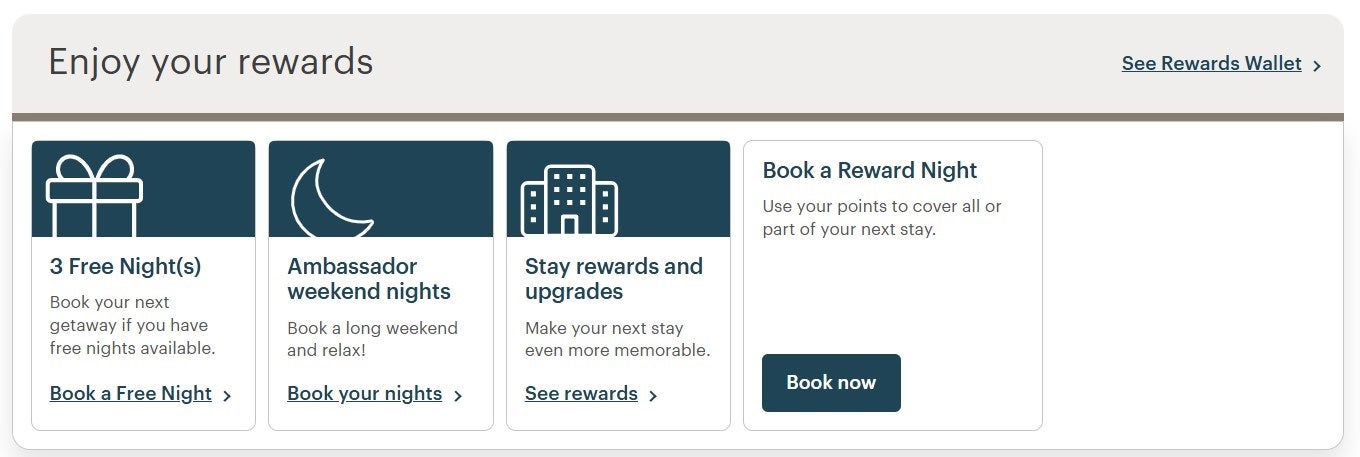 IHG enjoy your rewards section of your account homepage