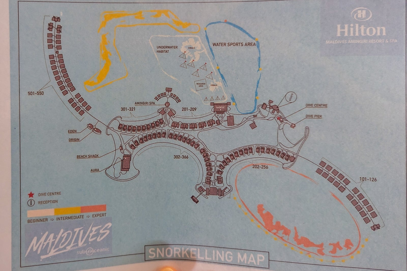 Hilton Maldives Amingiri snorkeling map