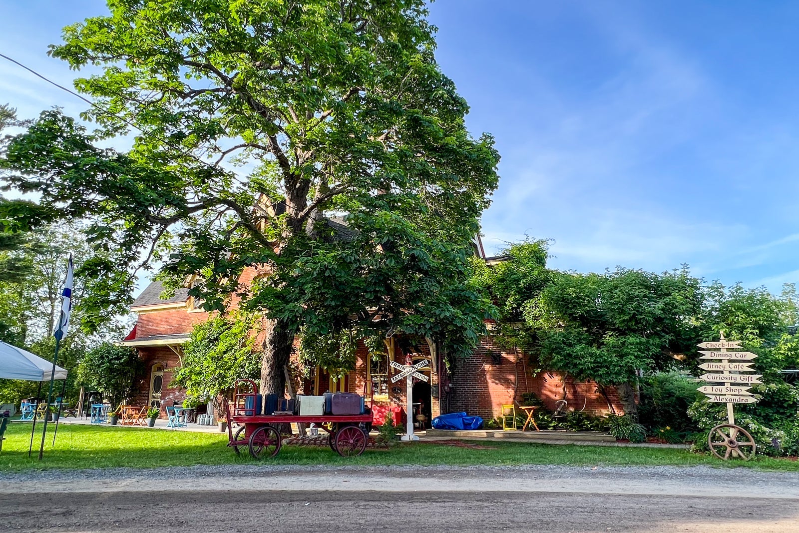 The exterior of the main building at the Train Station Inn in Tatamagouche, Nova Scotia