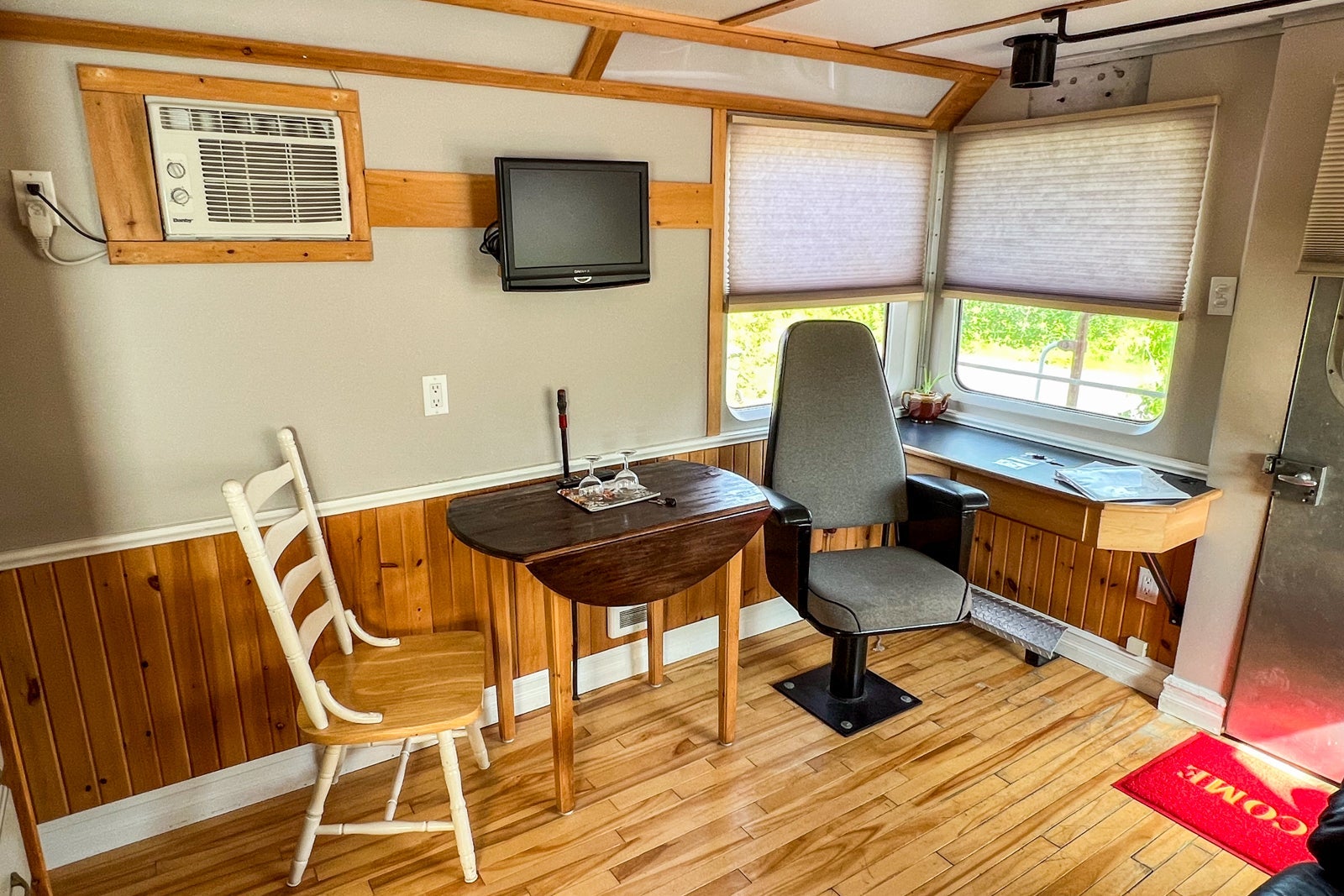 The dining area of Caboose #8 at the Train Station Inn in Tatamagouche, Nova Scotia