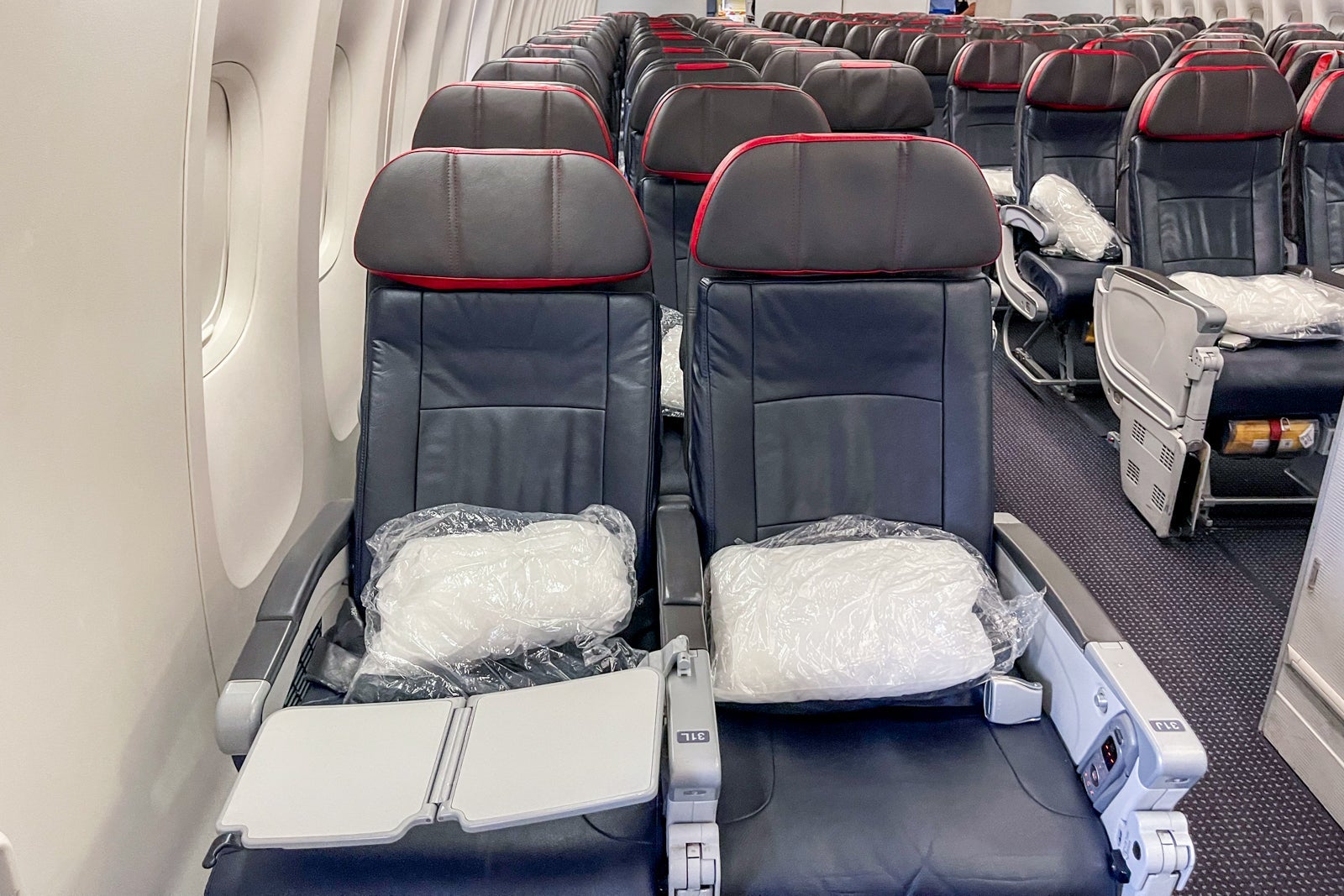 American Airlines economy tray table extended