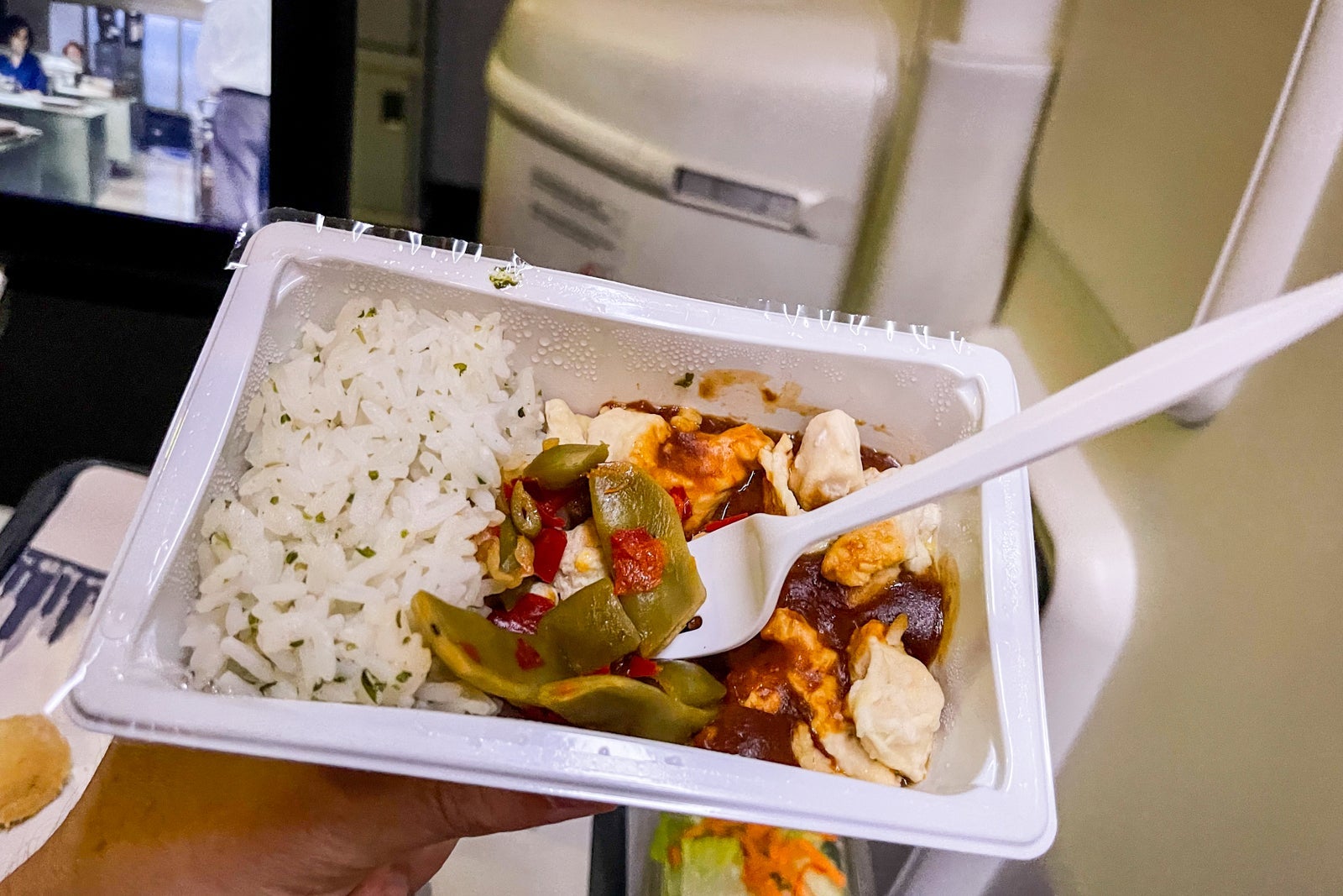 American Airlines economy-class chicken dinner