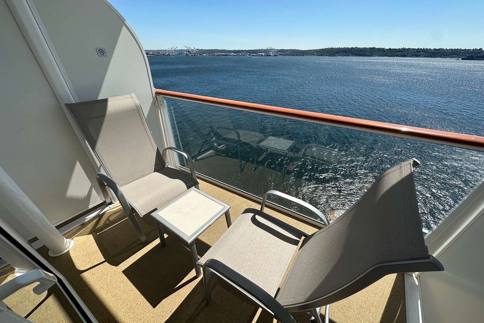 A cruise ship cabin balcony