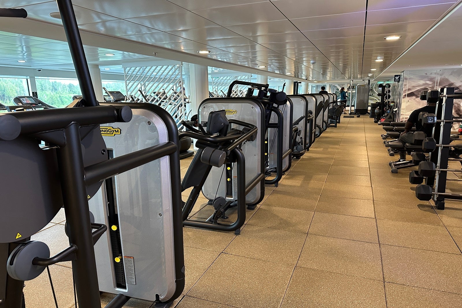 A cruise ship gym with TechnoGym machines and equipment