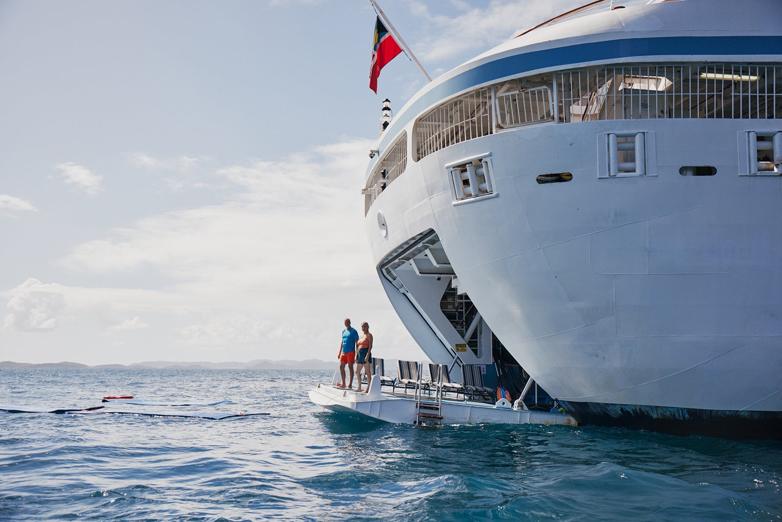 Water sports platform at back of Windstar cruise ship