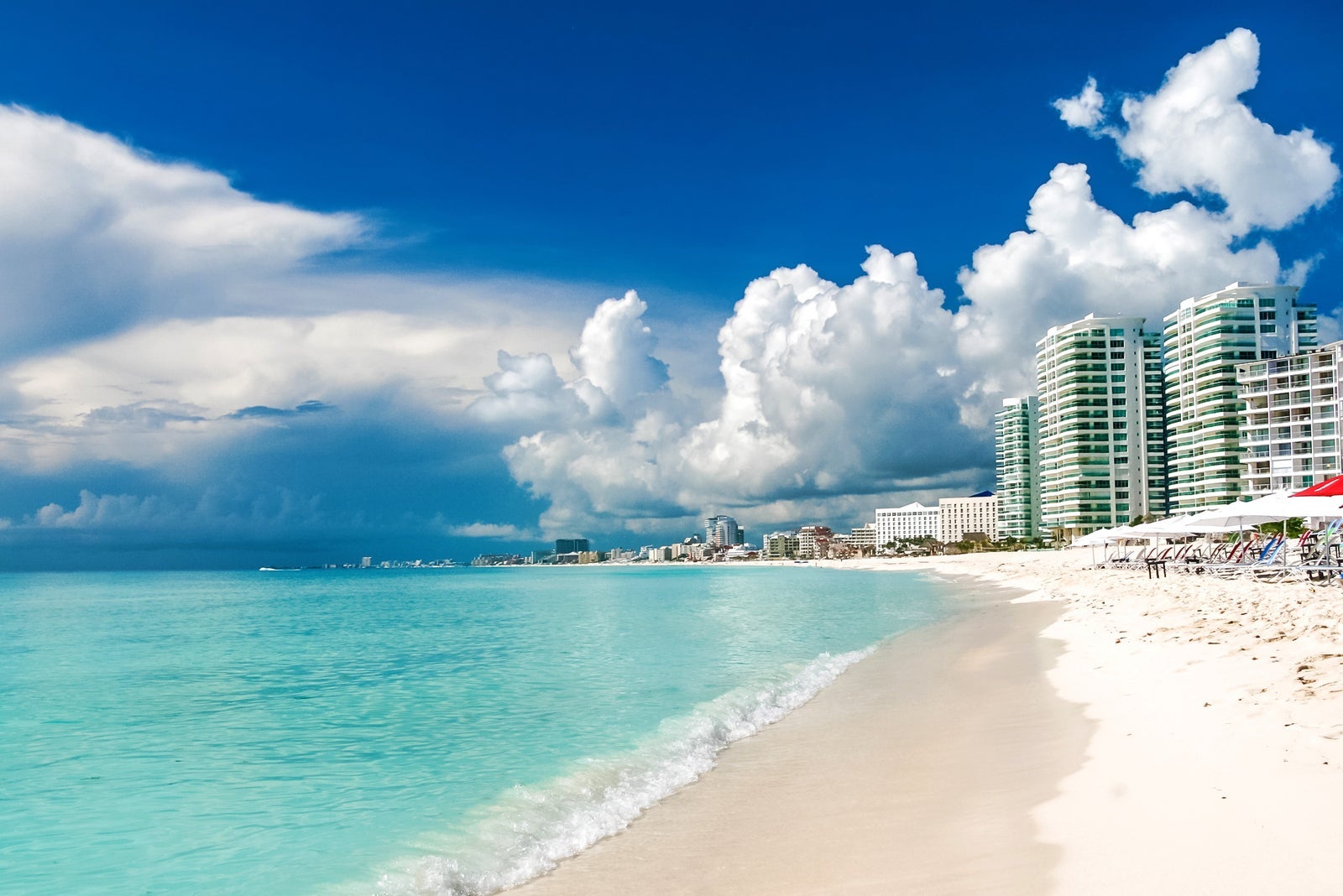Cancun Beach with resorts