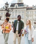 A group of students walking together in Europe