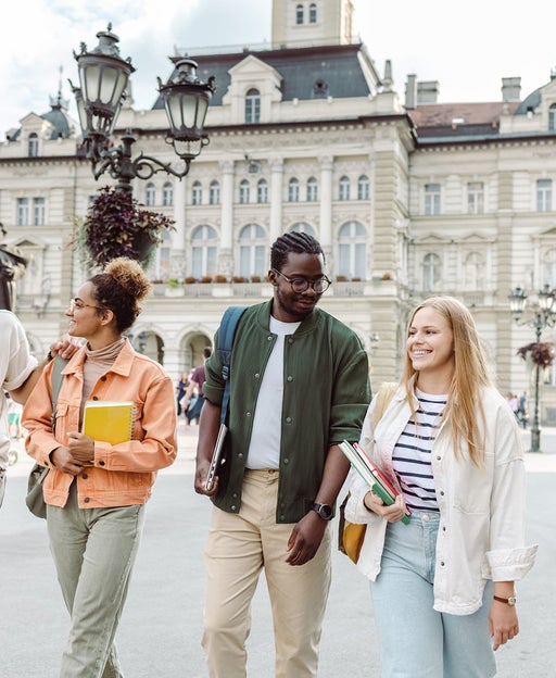 A group of students walking together in Europe