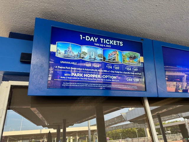 disney ticket price board