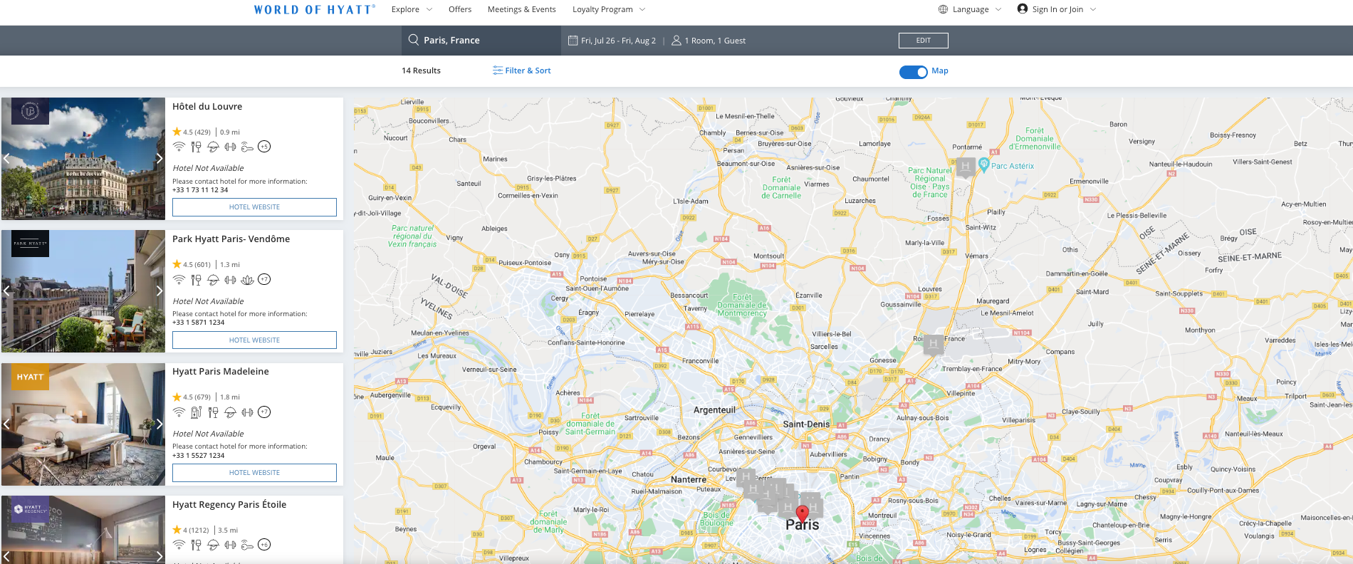 Paris hotels during the Olympics are sold out. WORLD OF HYATT