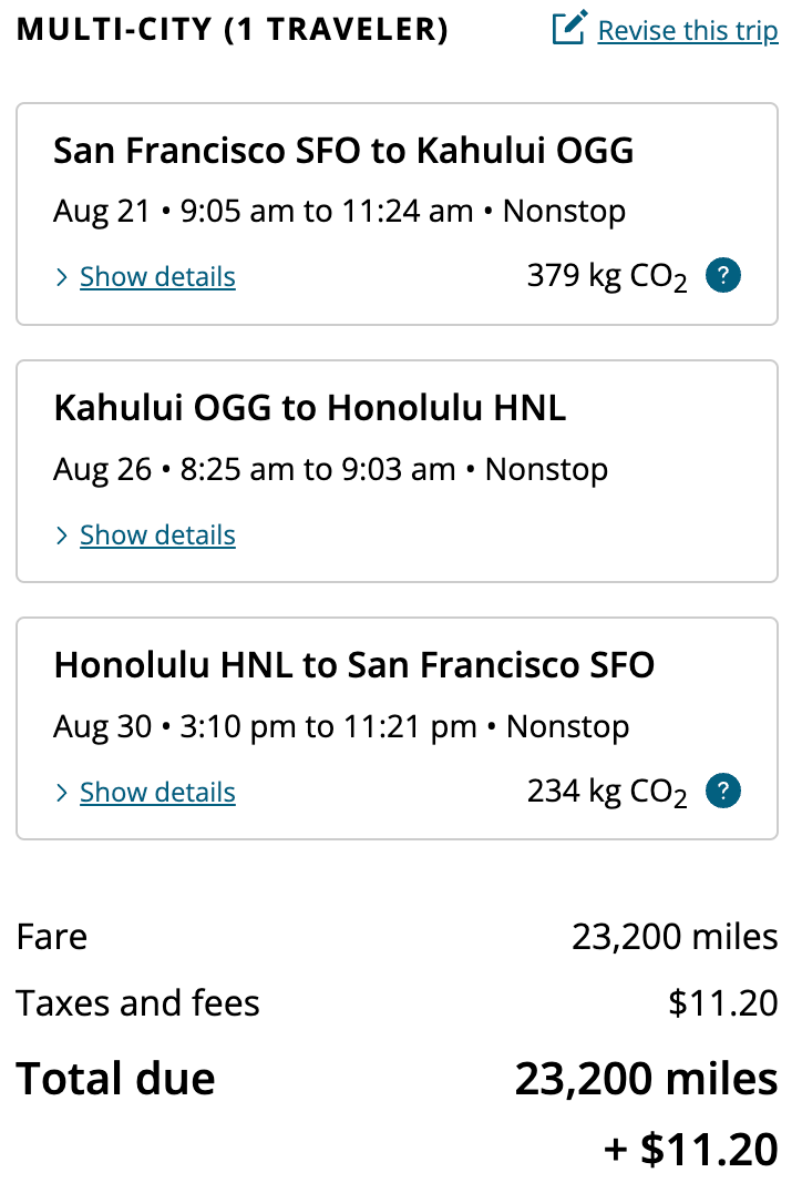 SFO-OGG-HNL-SFO