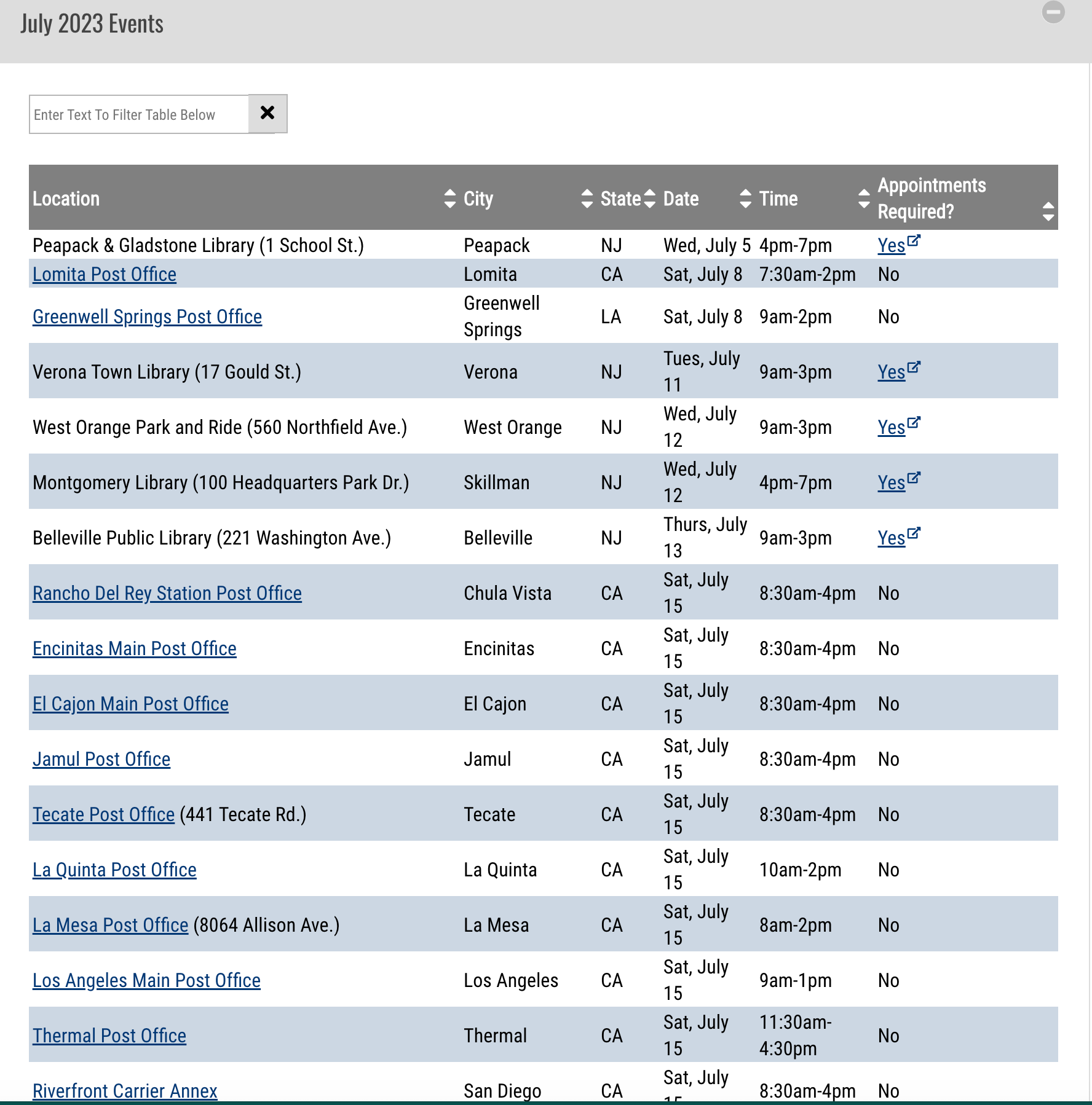 appointment schedule