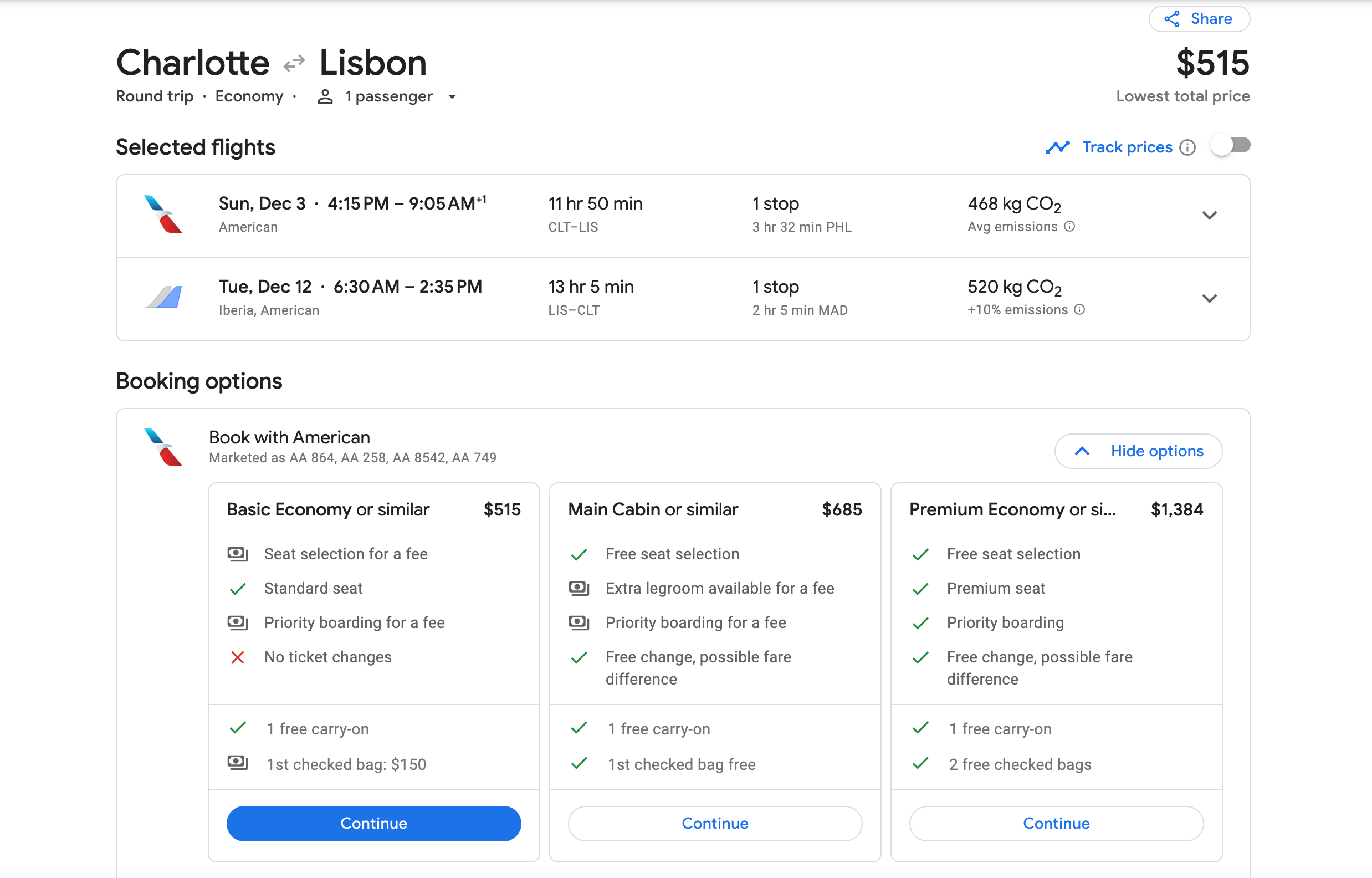 google flights screenshot
