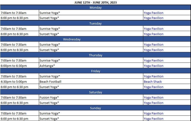 Yoga schedule