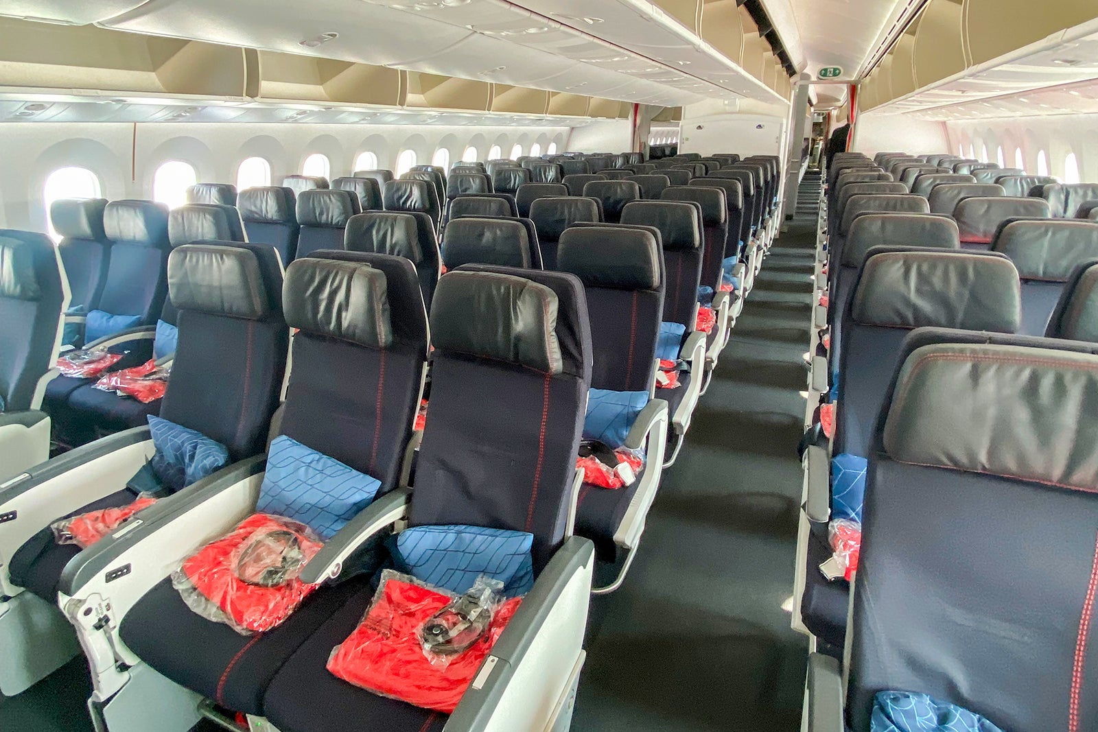 rows of empty seats in Air France economy