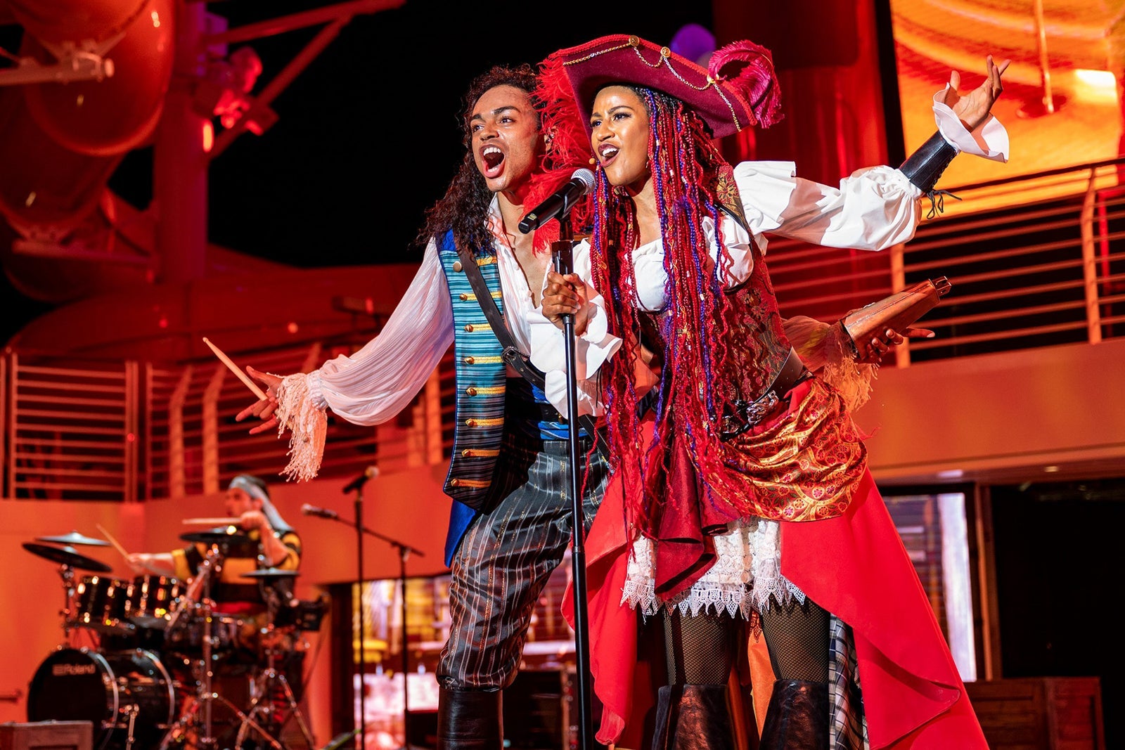 Disney cast members dressed as pirates on a Disney Cruise Line ship