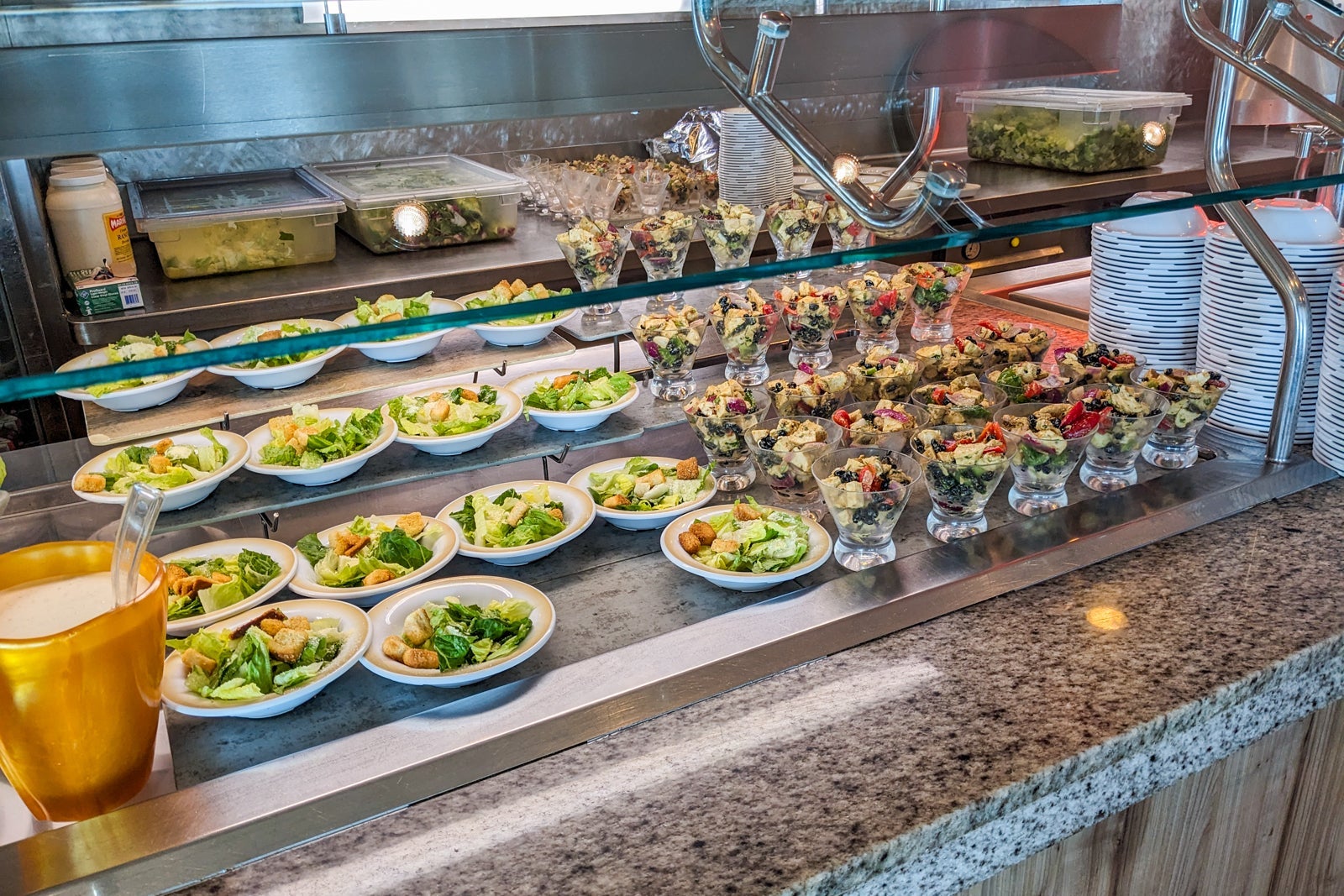 Premade salads at cruise ship buffet