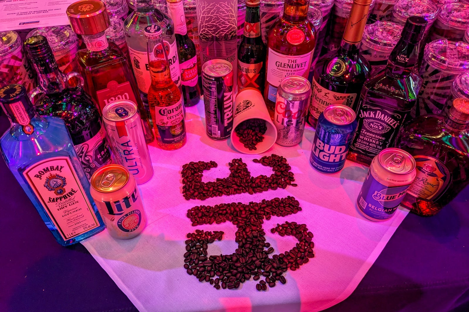 Royal Caribbean logo made out of coffee beans