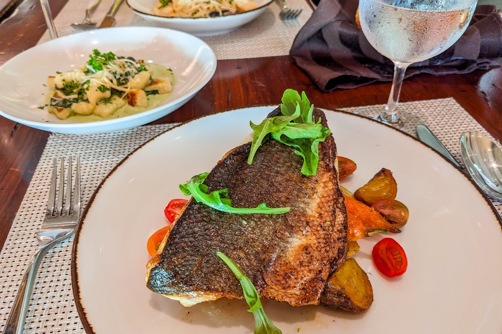 Branzino fish dish on cruise ship
