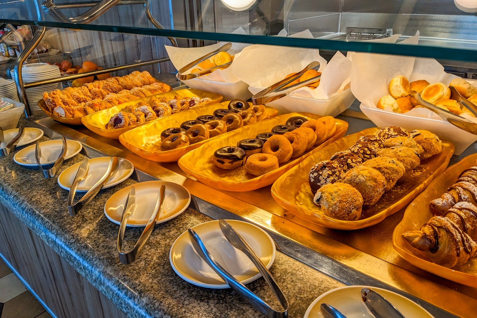 Donuts and muffins at cruise ship buffet