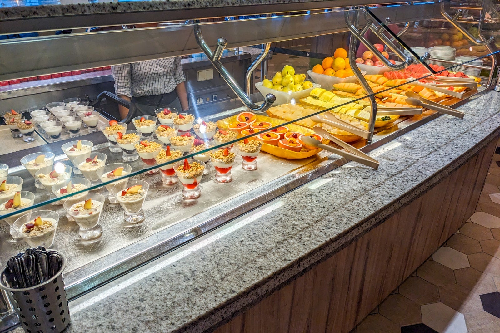 Fruit and yogurt parfaits at cruise ship buffet