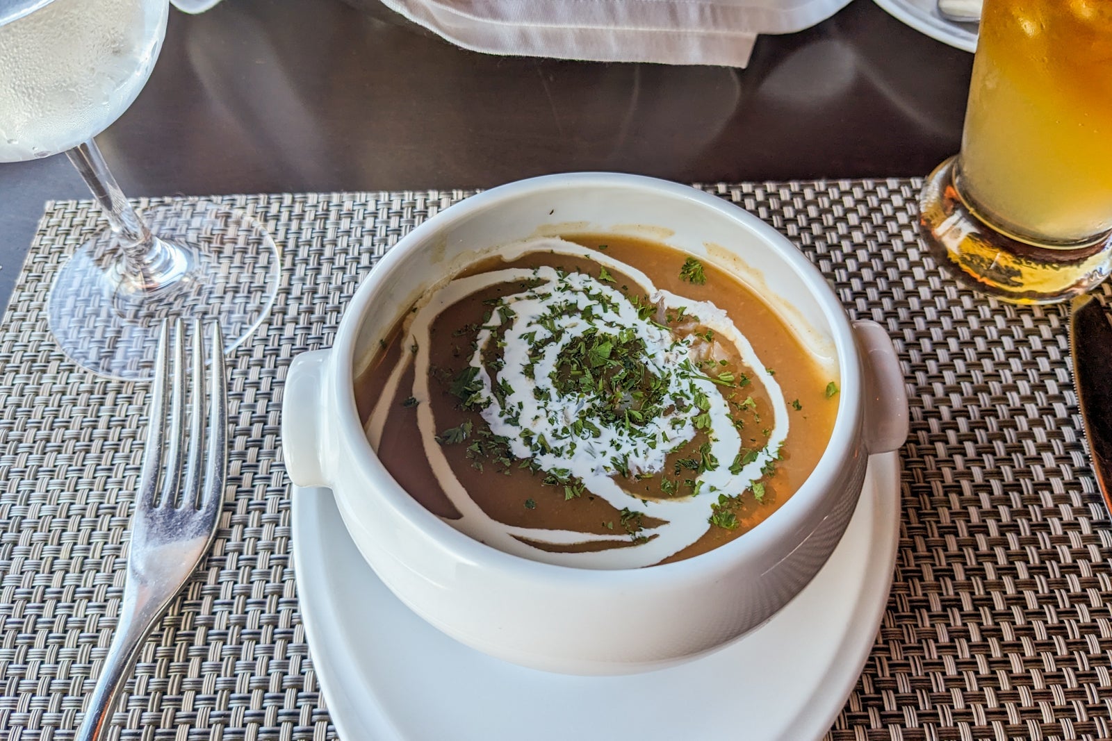 Lobster bisque in a white bowl