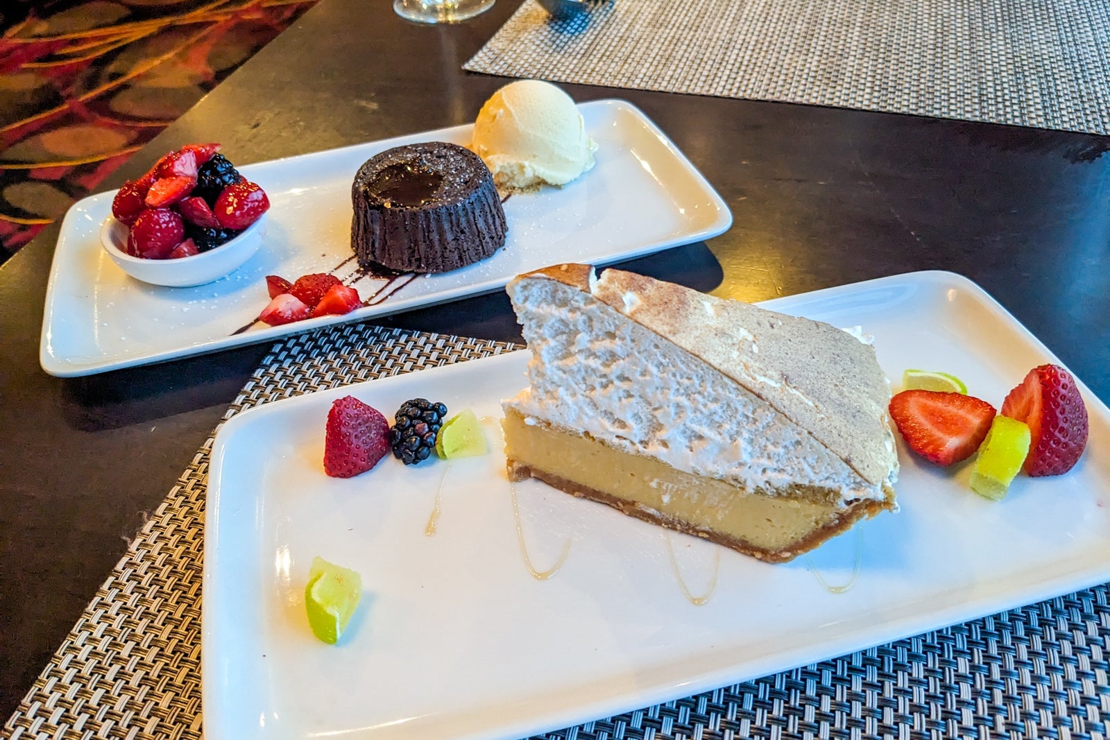 Key lime pie and chocolate cake