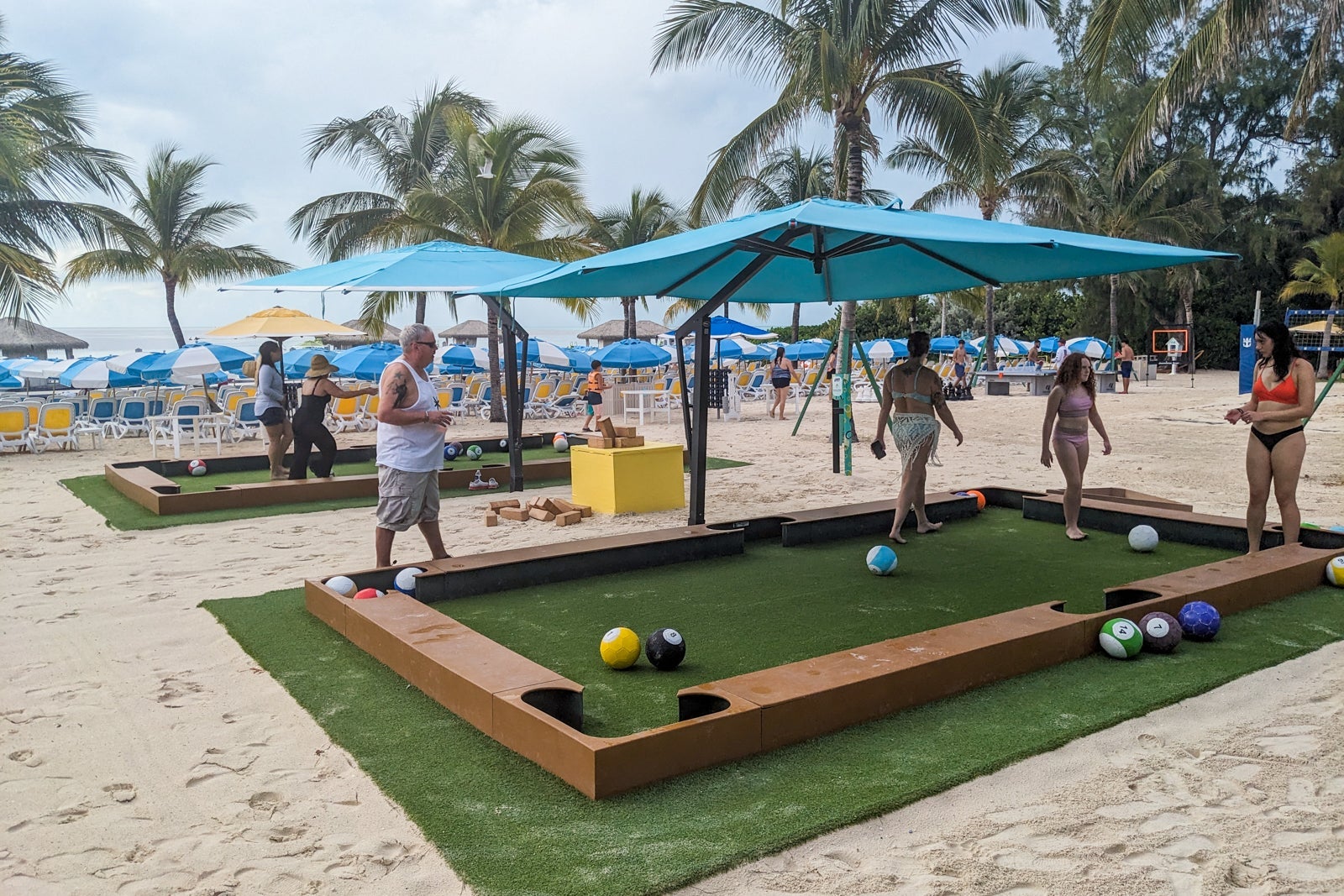 Giant beachside pool table on CocoCay