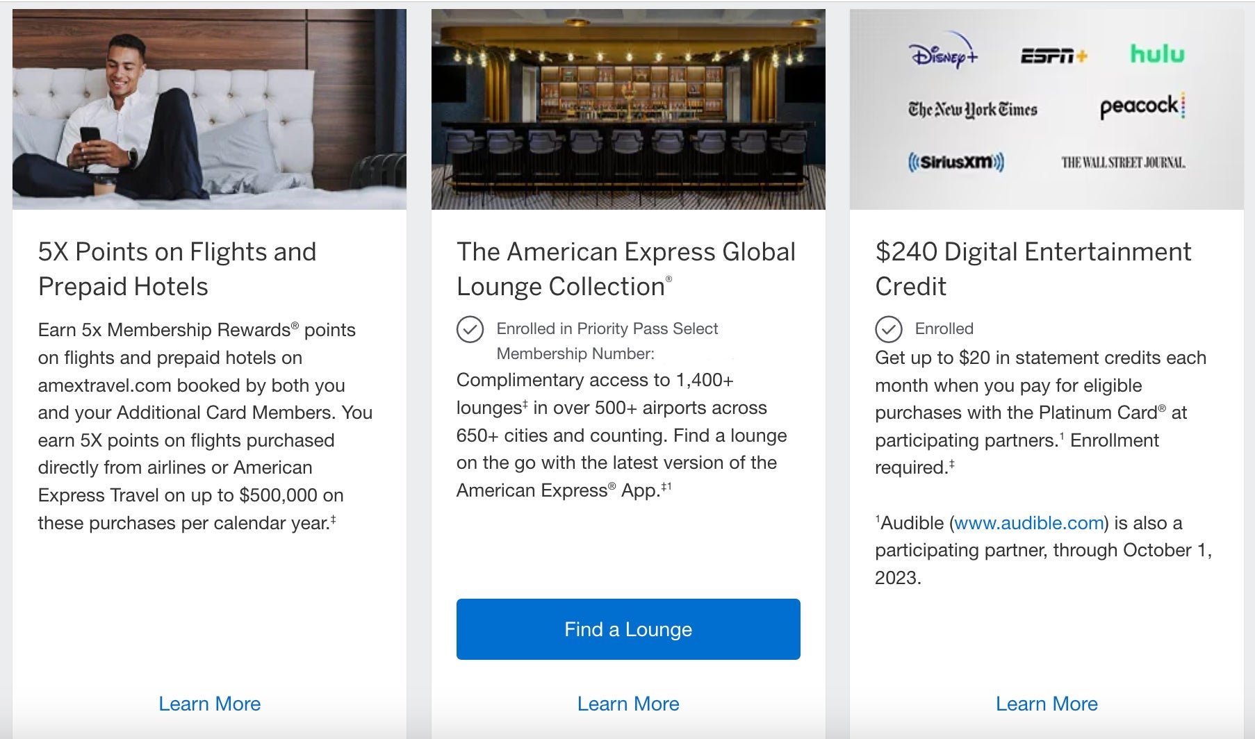 How to enroll in Priority Pass with eligible credit cards Amex Platinum benefits enrollment page