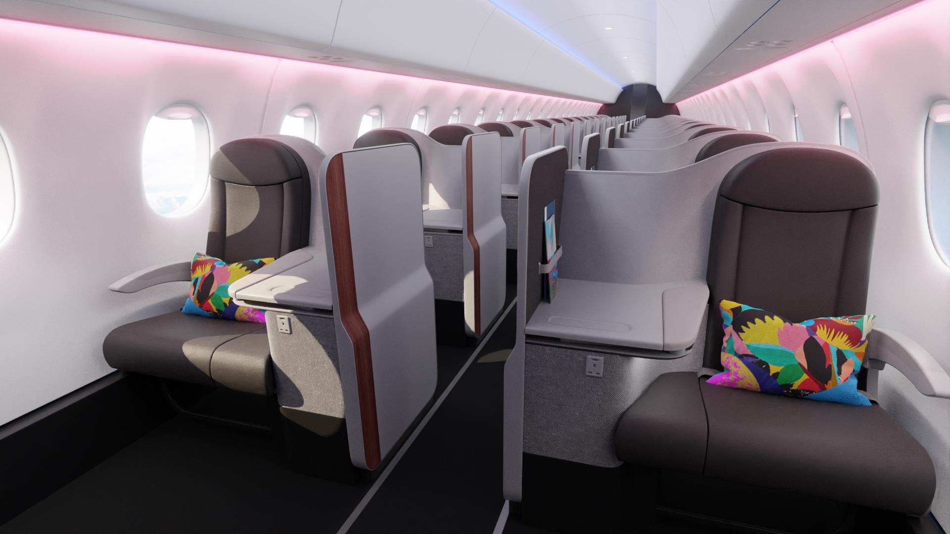 A rendering of the Aisle Class cabin that BermudAir plans for this fall.