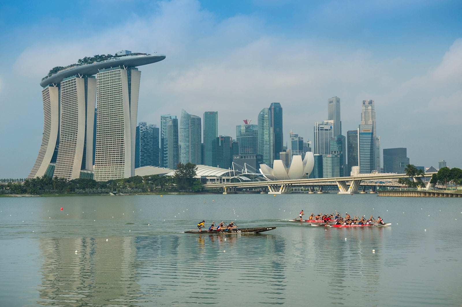 Canoes race in Marina Bay in Singapore