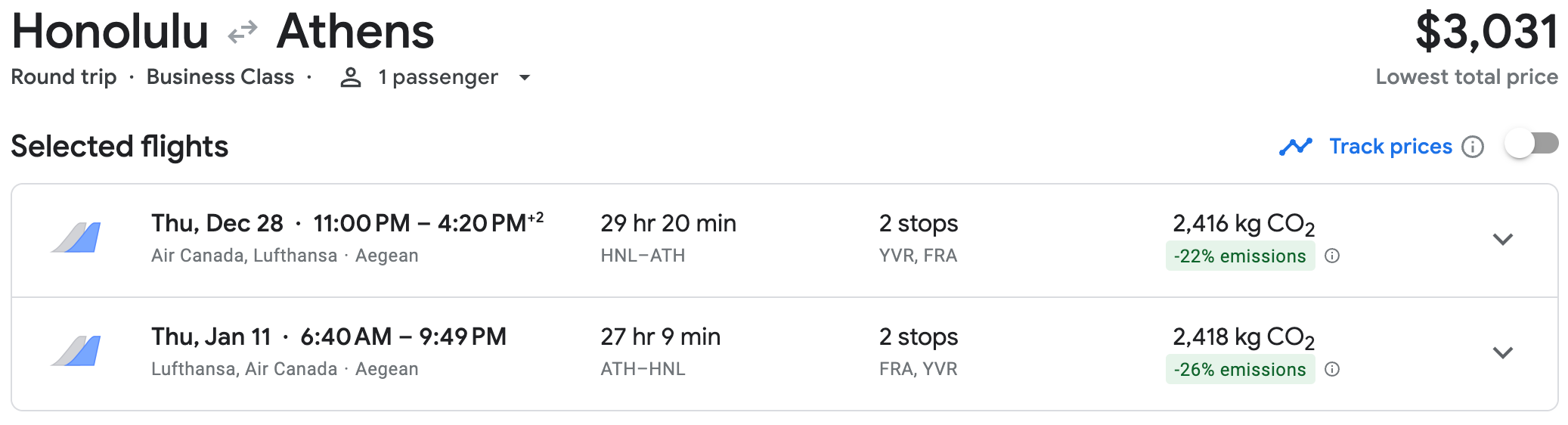 HNL-YVR-FRA-ATH-FRA-YVR-HNL