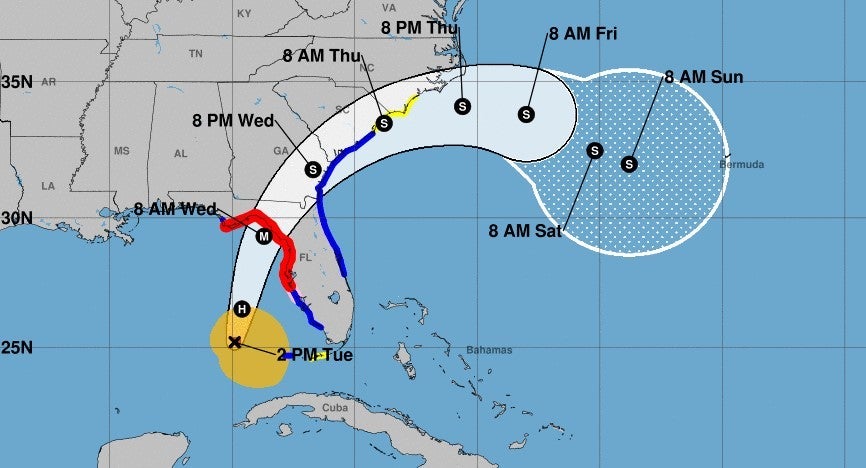 The projected path of Hurricane Idalia as of Tuesday afternoon.