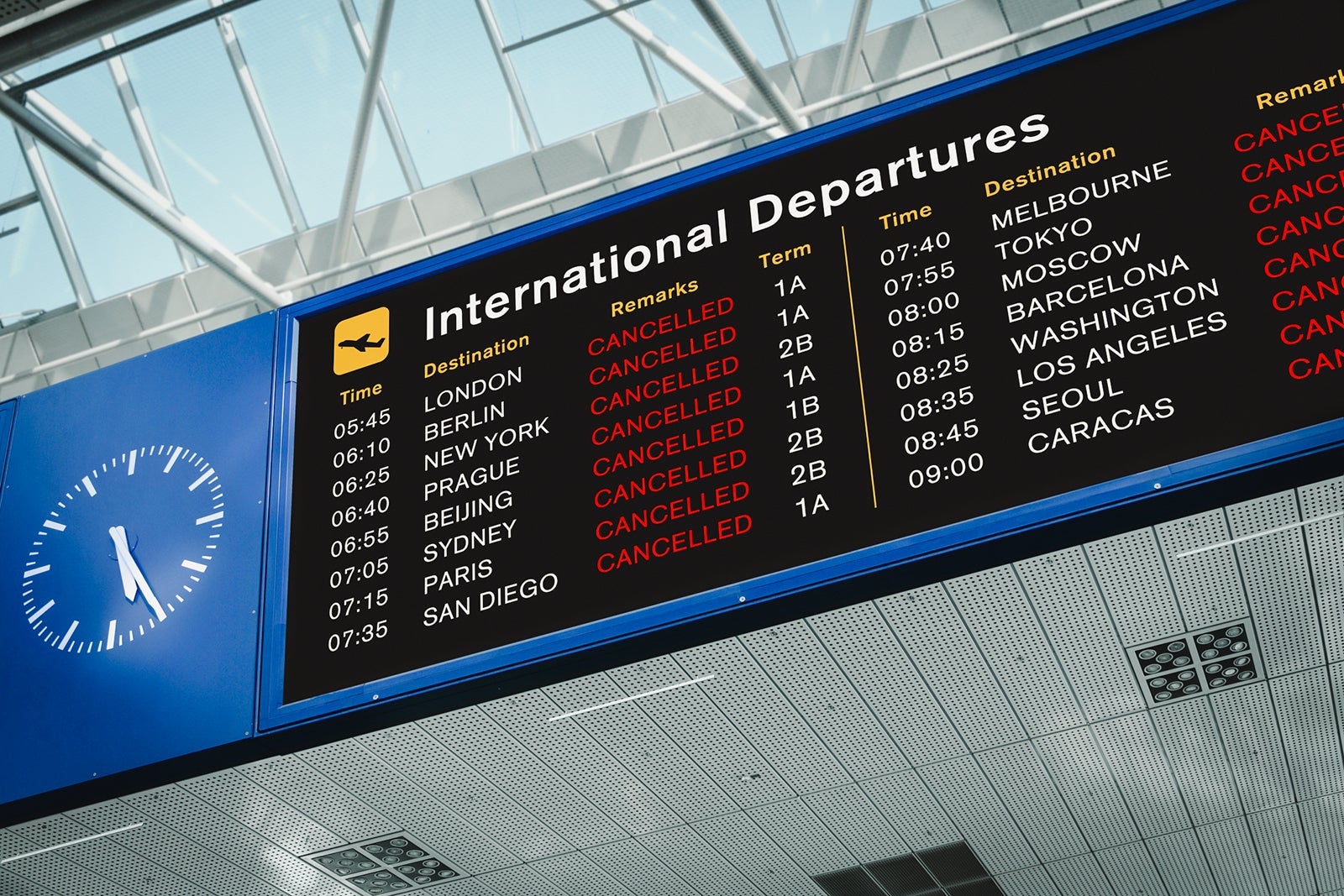 Departures sign at airport